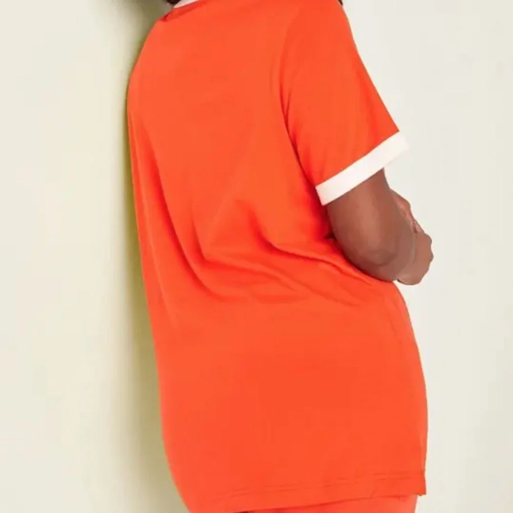 PINK Victorias Secret Short Sleeve Tee Orange White Trim Crew Neck Campus Large - Picture 2 of 9